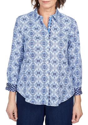 Women's Moody Blues Monotone Medallion Top with Ribbon Trim