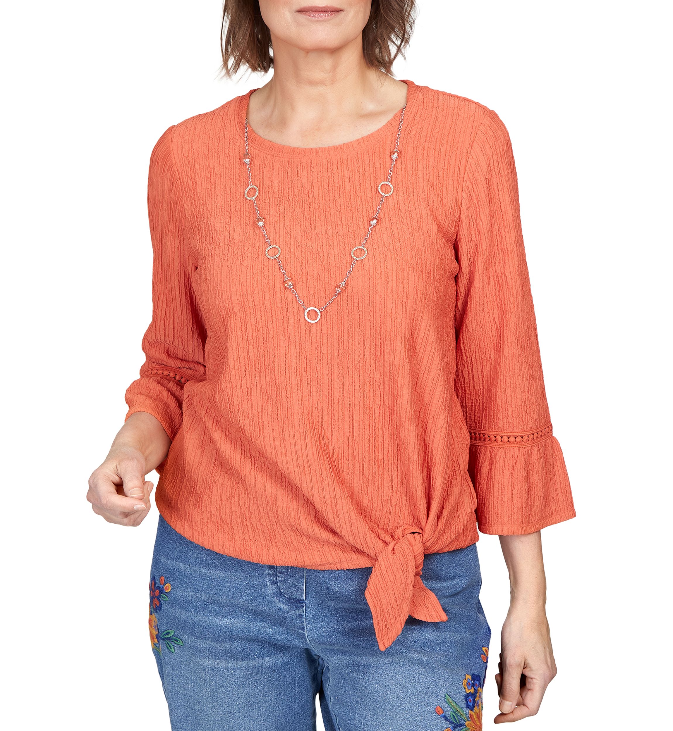 Womens Moody Blues Gauze Tie Front Bell Sleeve Top