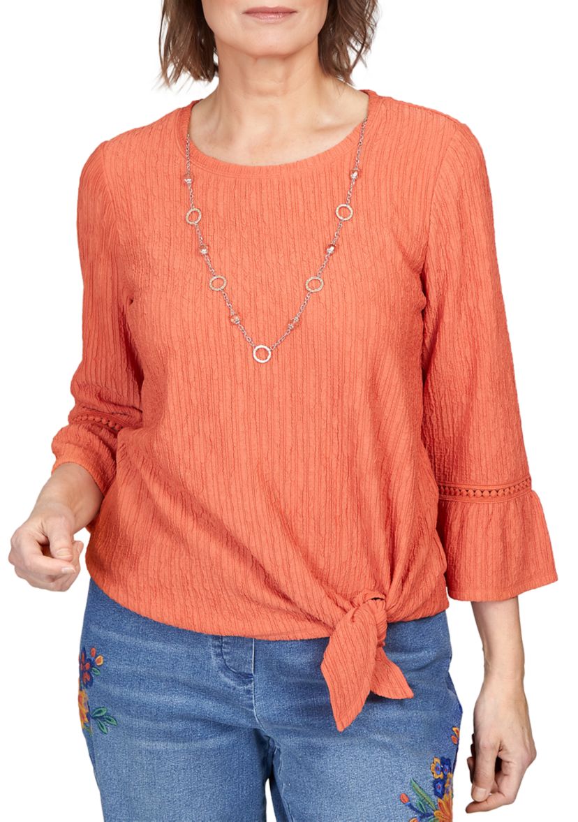 Womens Moody Blues Gauze Tie Front Bell Sleeve Top