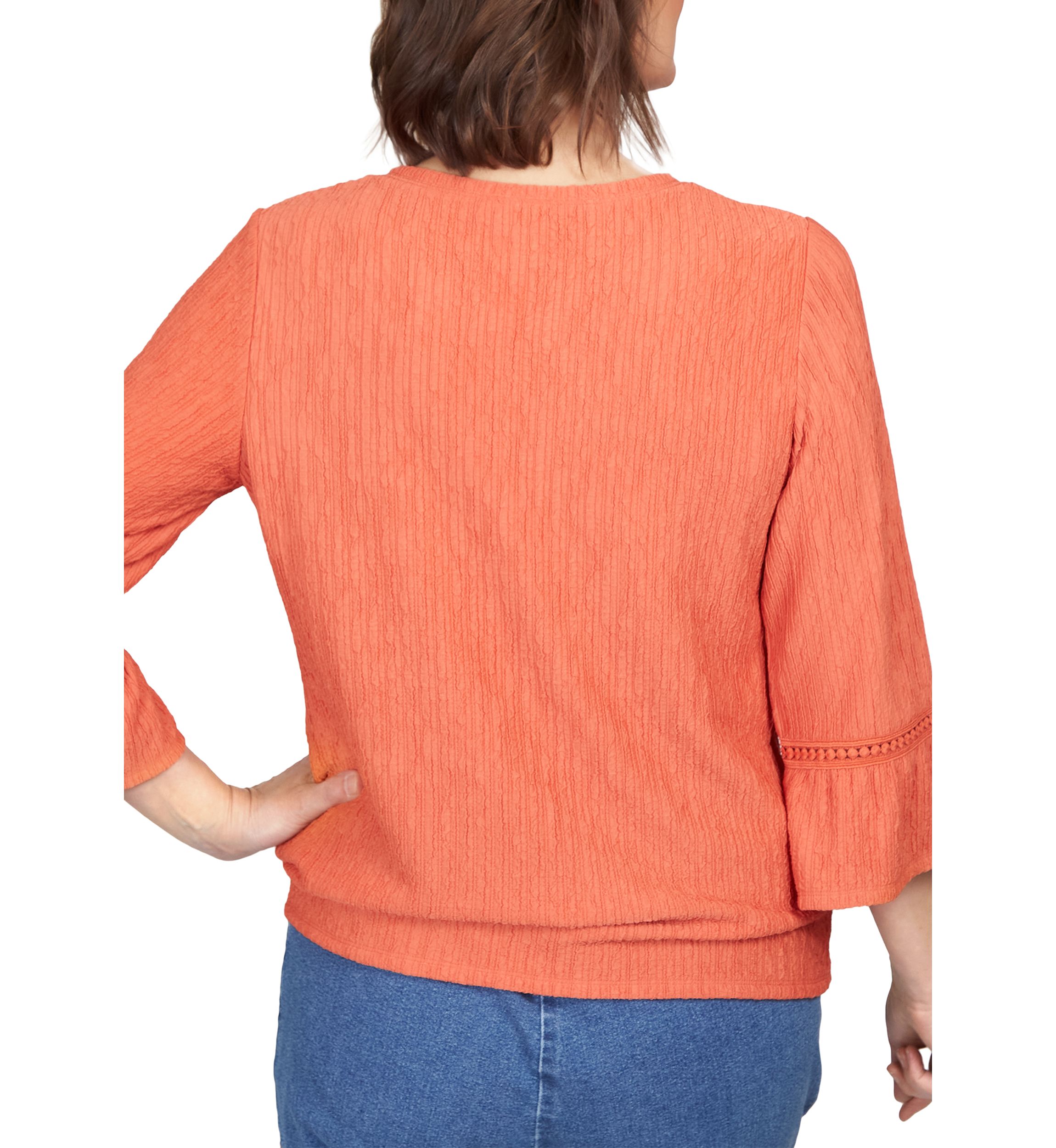 Womens Moody Blues Gauze Tie Front Bell Sleeve Top