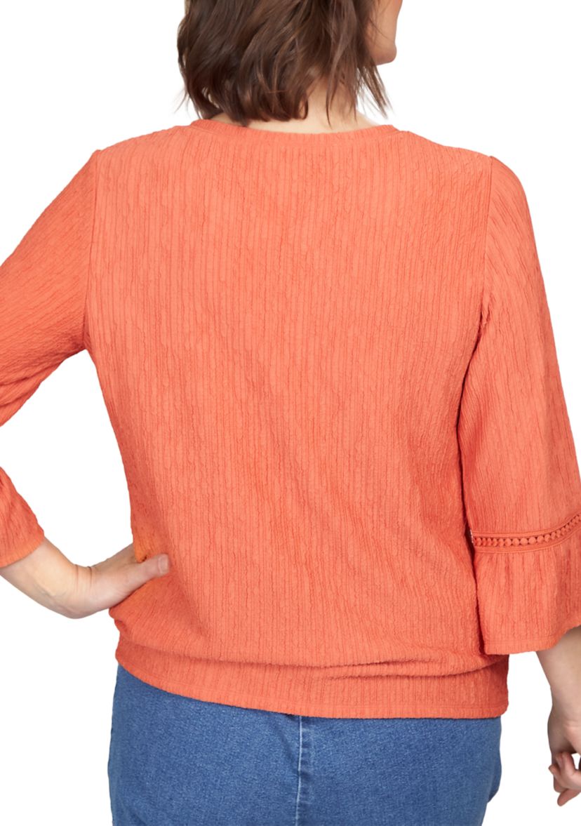 Womens Moody Blues Gauze Tie Front Bell Sleeve Top