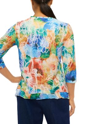Women's Moody Blues Watercolor Floral Top