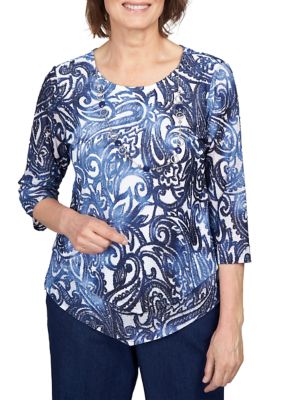 Petite Moody Blues Tie Dye Paisley Jacquard Top