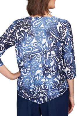 Petite Moody Blues Tie Dye Paisley Jacquard Top