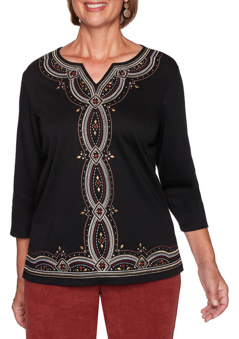 Womens Catwalk Embroidered Center Knit Top 