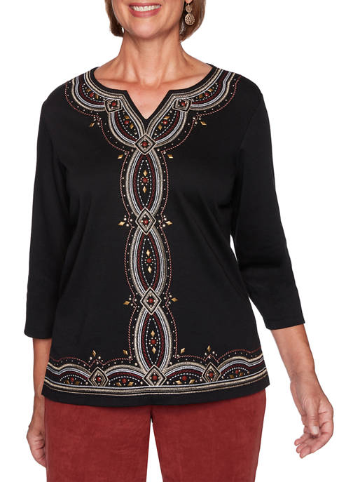Petite Catwalk Embroidered Center Top