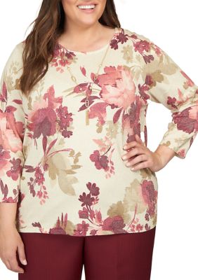 Plus Mulberry Street Floral Shimmer Print Top