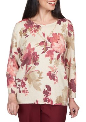 Petite Mulberry Street Floral Shimmer Print Top