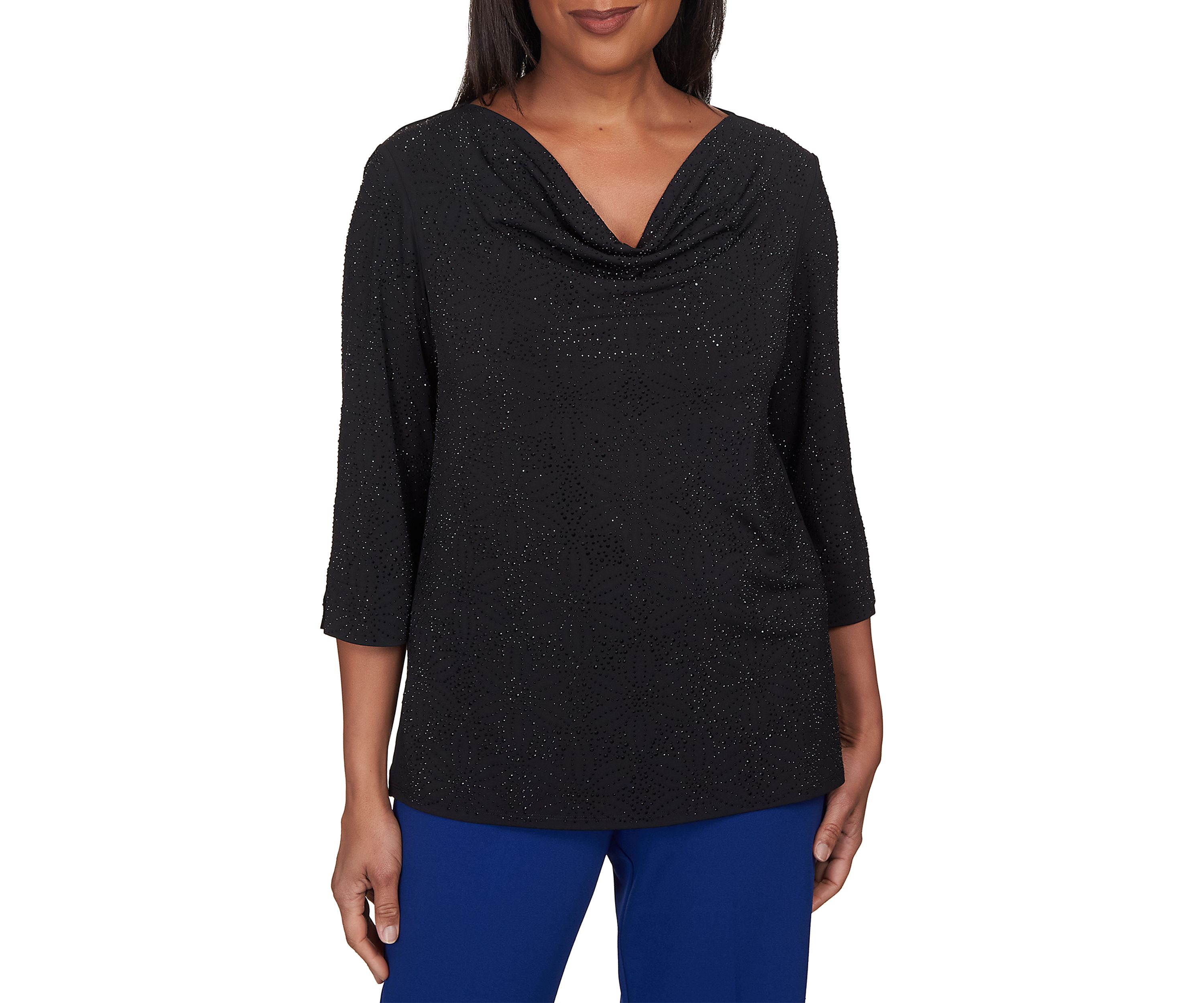 Womens Downtown Vibe Midnight Shimmery Cowl Neck Top
