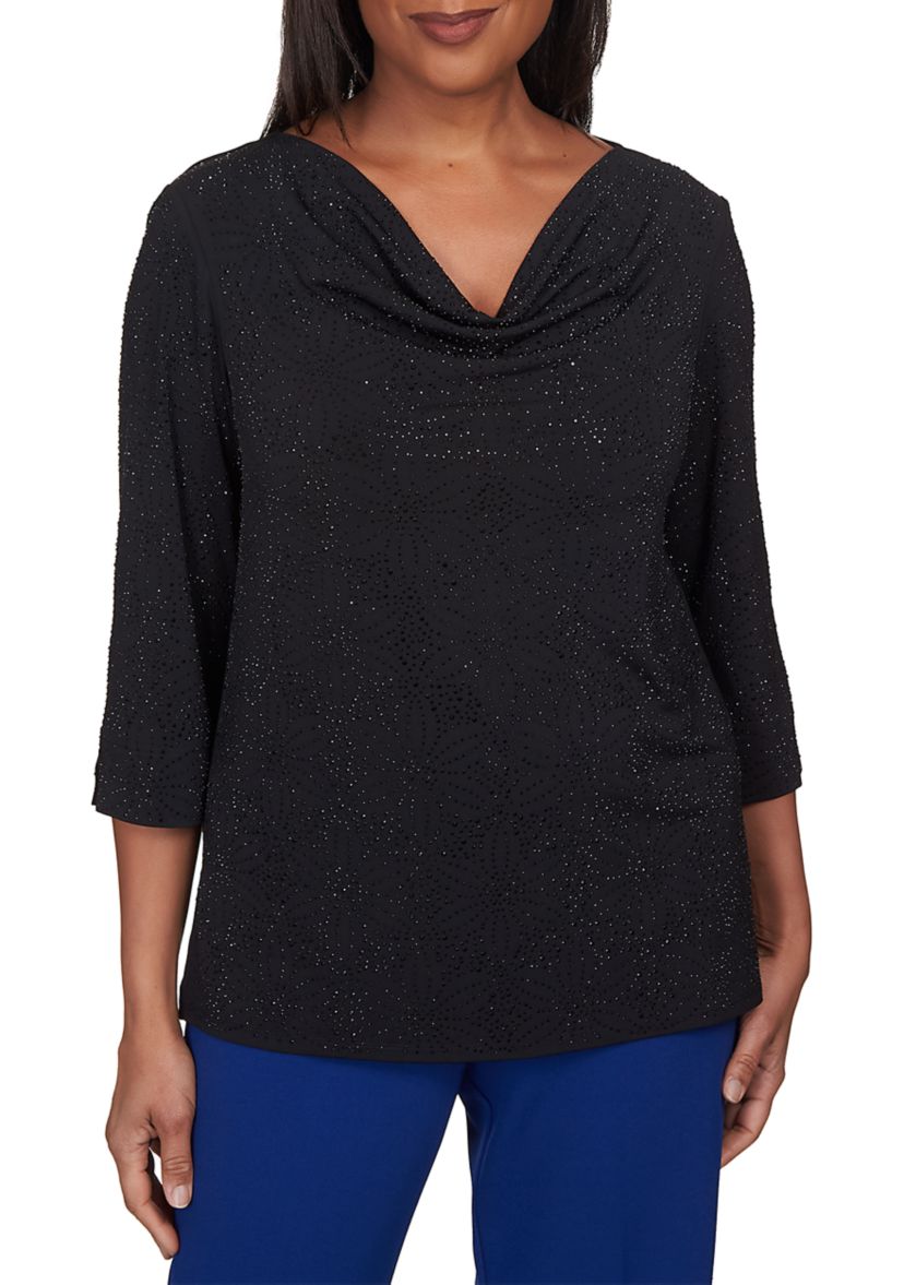 Womens Downtown Vibe Midnight Shimmery Cowl Neck Top