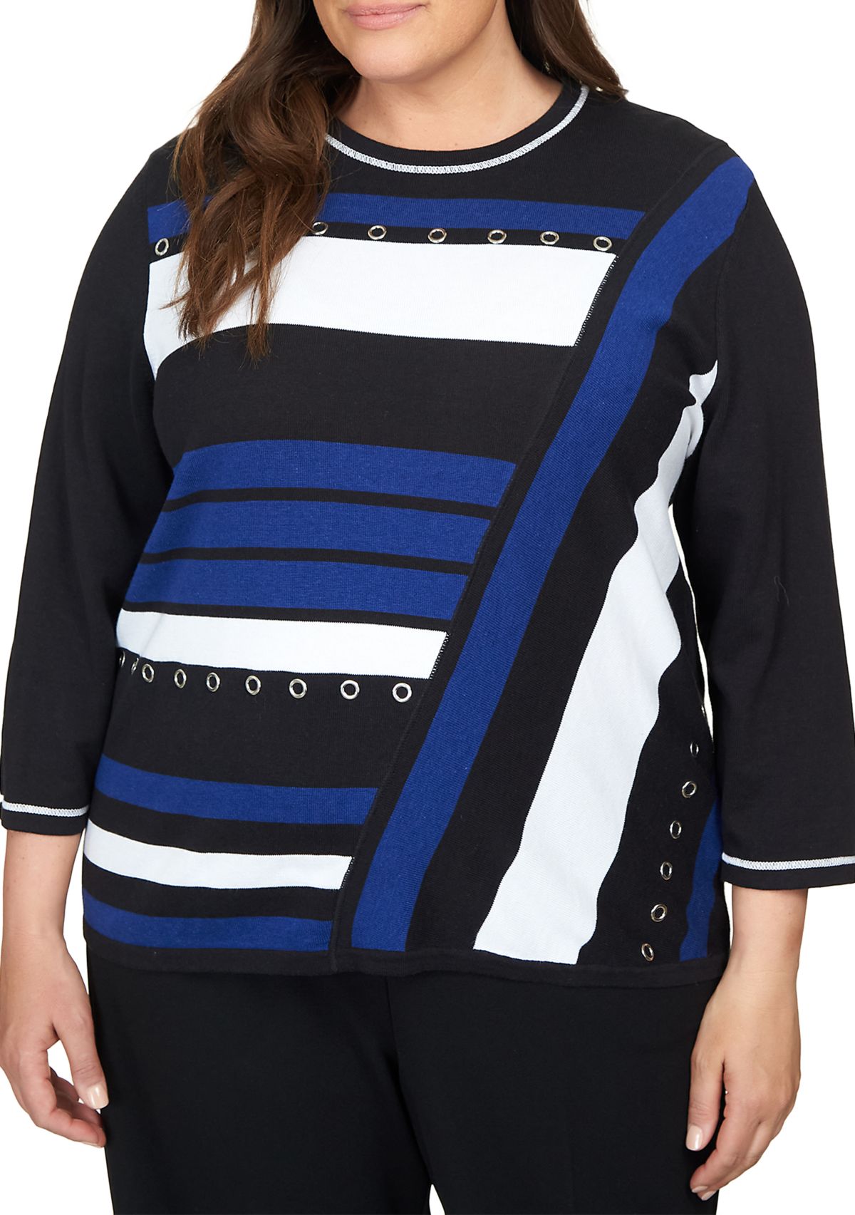Plus Size Downtown Vibe Spliced Color Block Sweater 