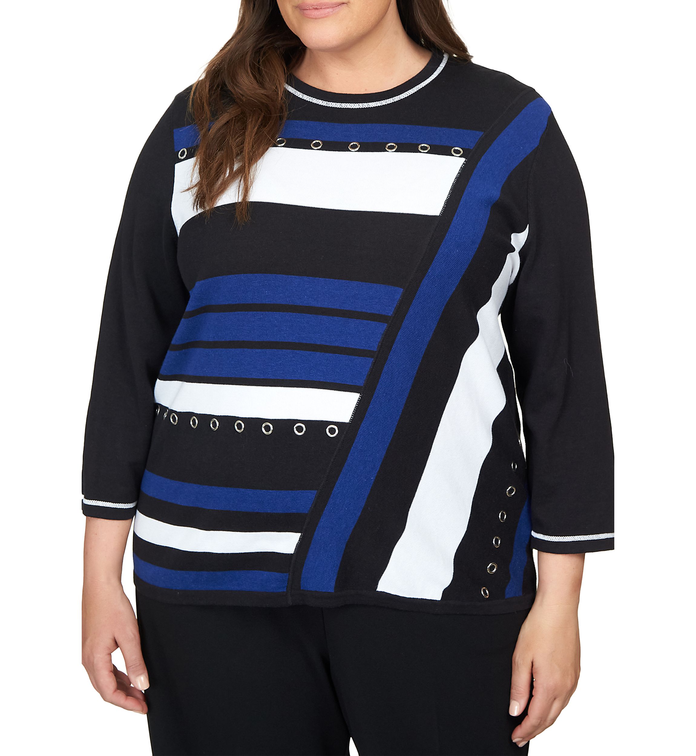 Plus Size Downtown Vibe Spliced Color Block Sweater 