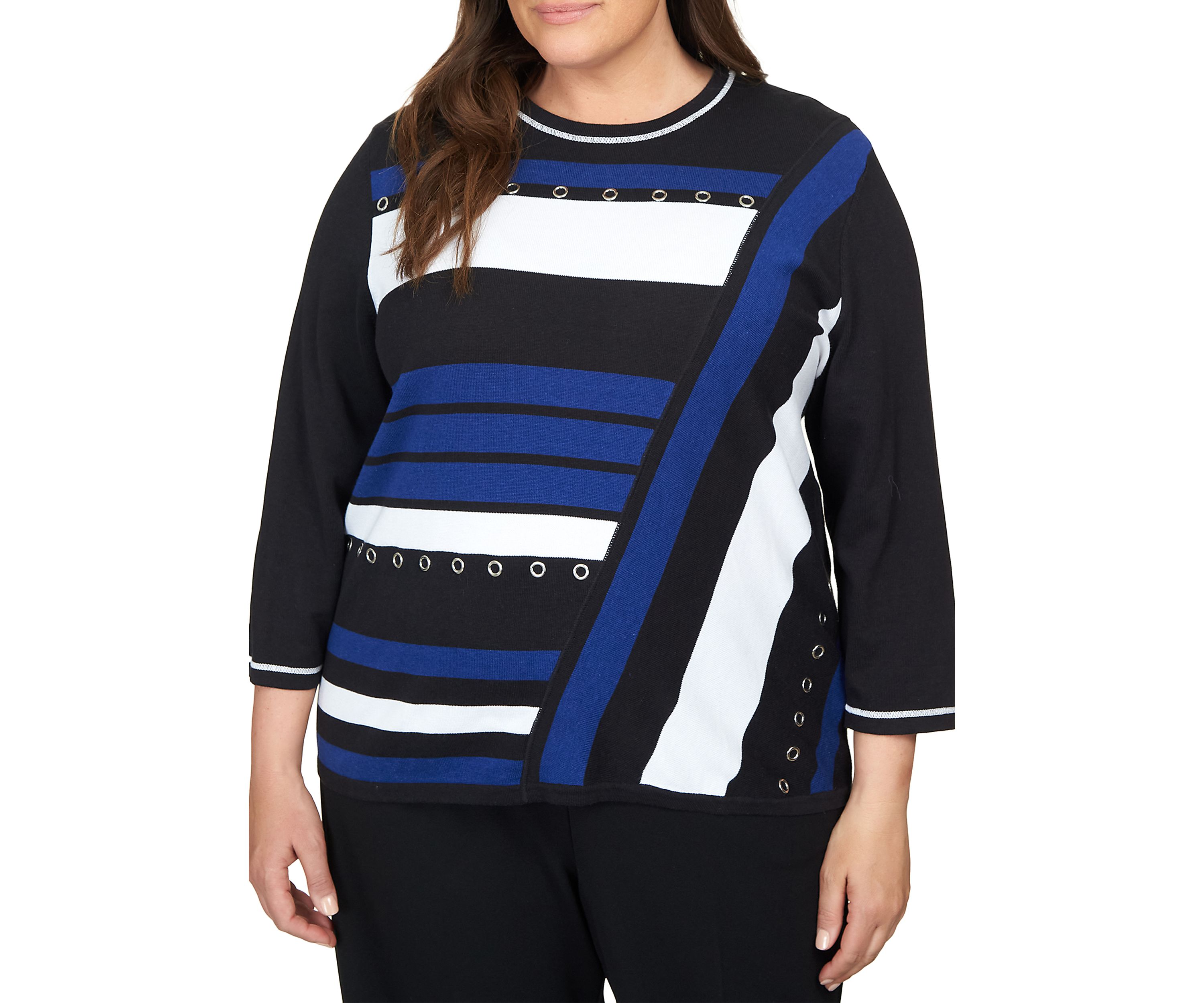 Plus Size Downtown Vibe Spliced Color Block Sweater 