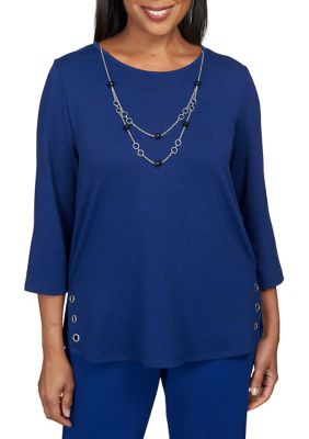 Petite Downtown Vibe Heather Mélange Top with Necklace