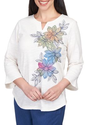 Women's Chelsea Market Asymmetric Flower Embroidered Top