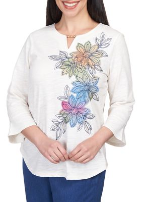 Petite Chelsea Market Asymmetric Flower Embroidery Top