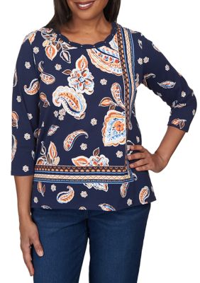 Women's Autumn Weekend Paisley Spliced Braided Neck Top