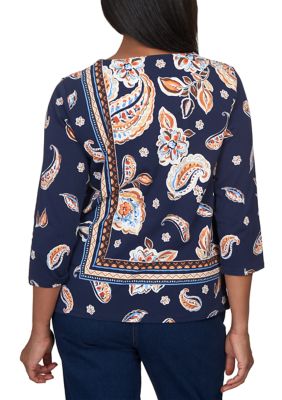 Women's Autumn Weekend Paisley Spliced Braided Neck Top