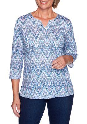 Alfred Dunner Petite Long Weekend Zig Zag Top | belk