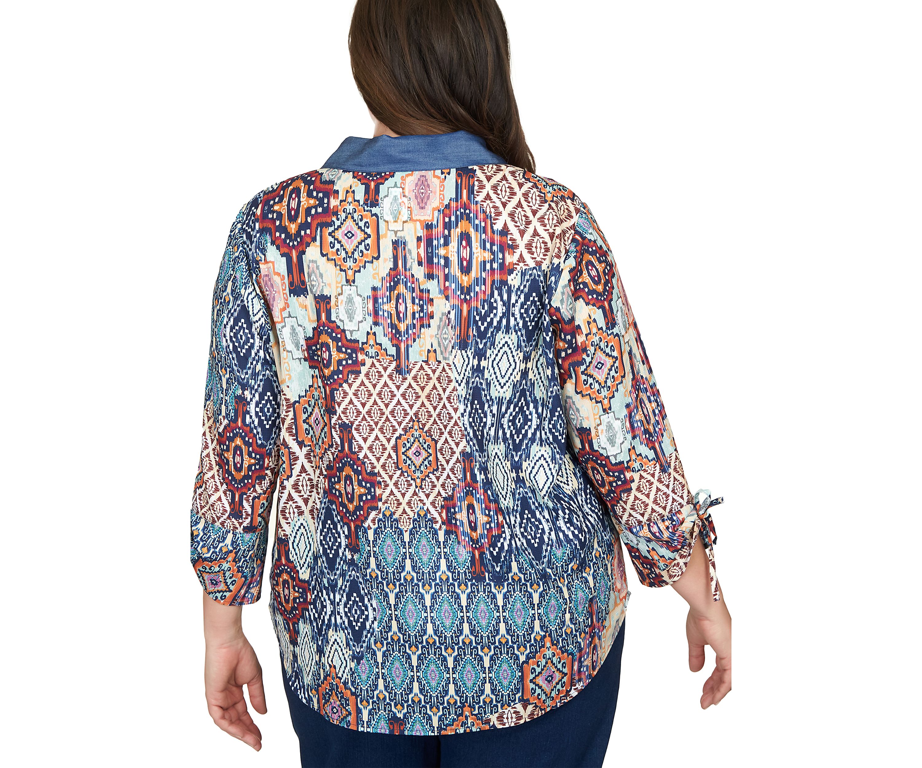 Plus Size Ethnic Medallion Patch Shirt