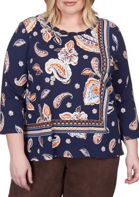 Plus Paisley Border Print Top