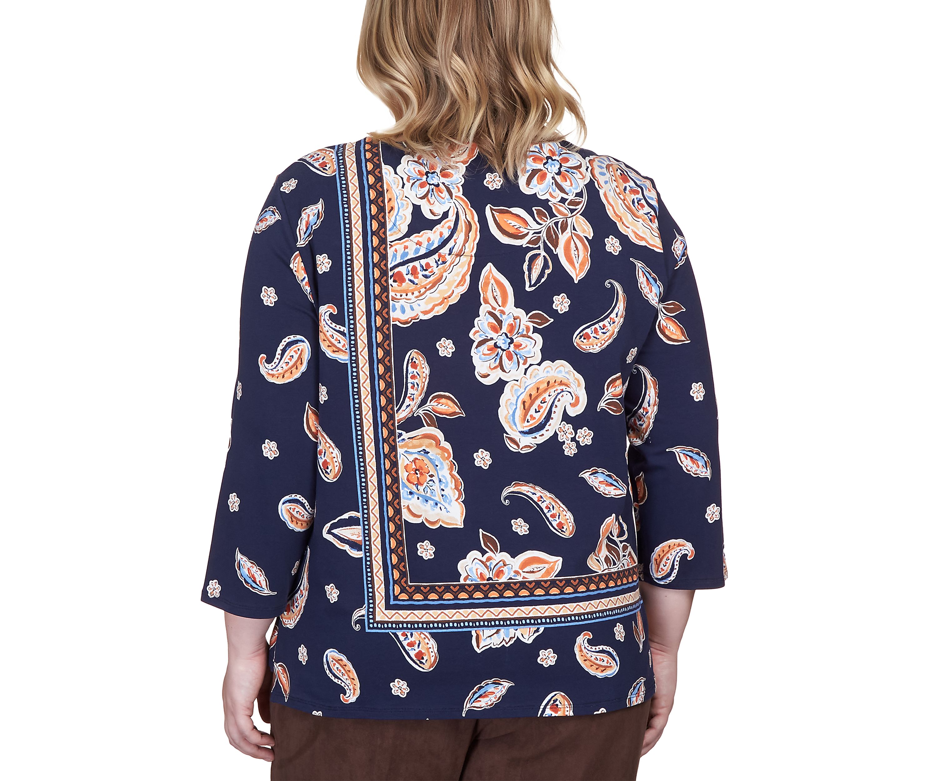 Plus Size Paisley Border Print Top