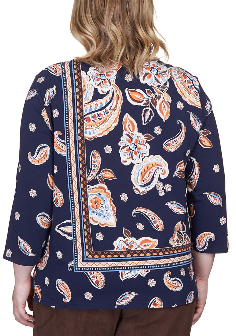 Plus Size Paisley Border Print Top
