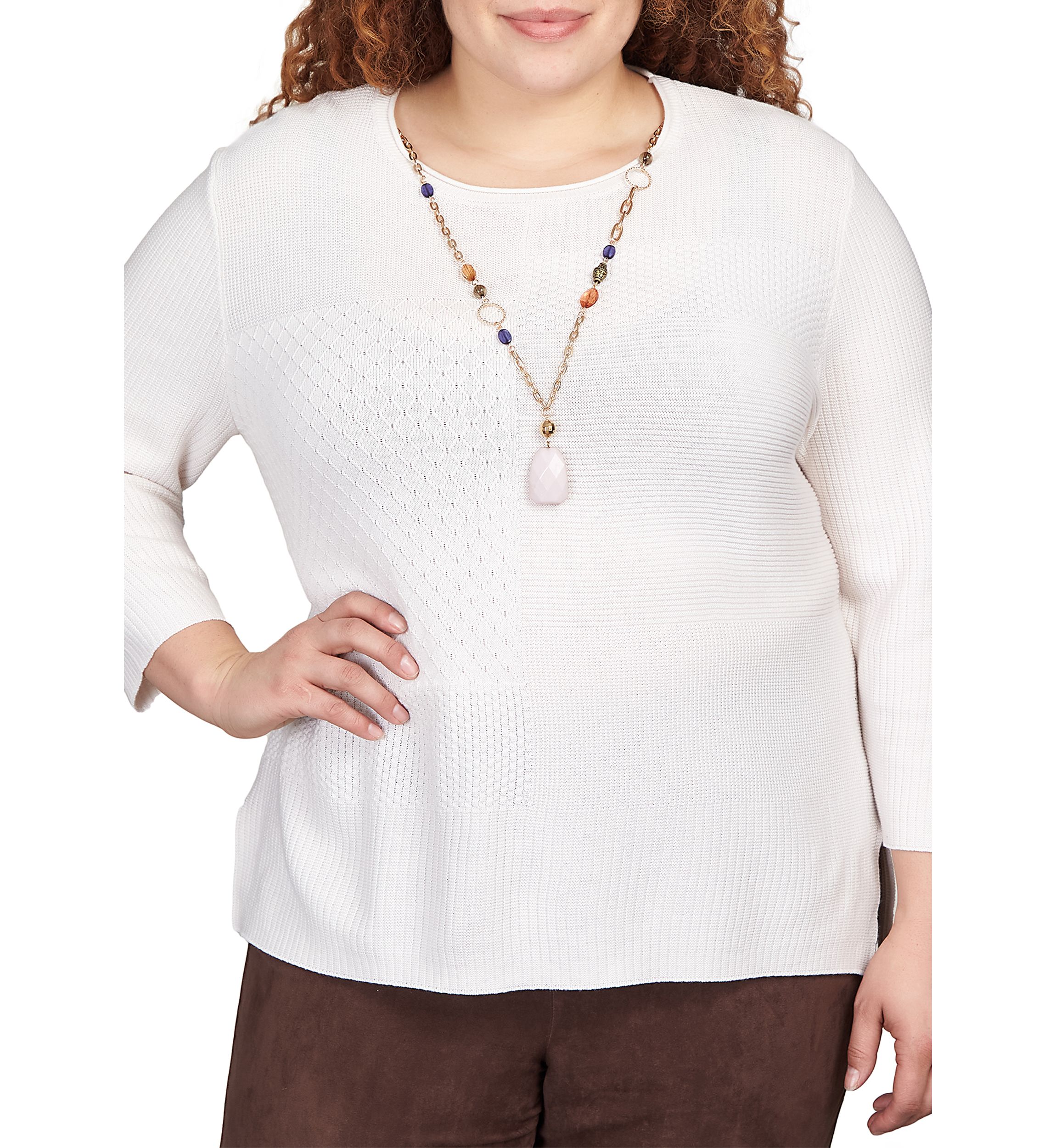 Plus Size Solid Texture Sweater with Detachable Necklace