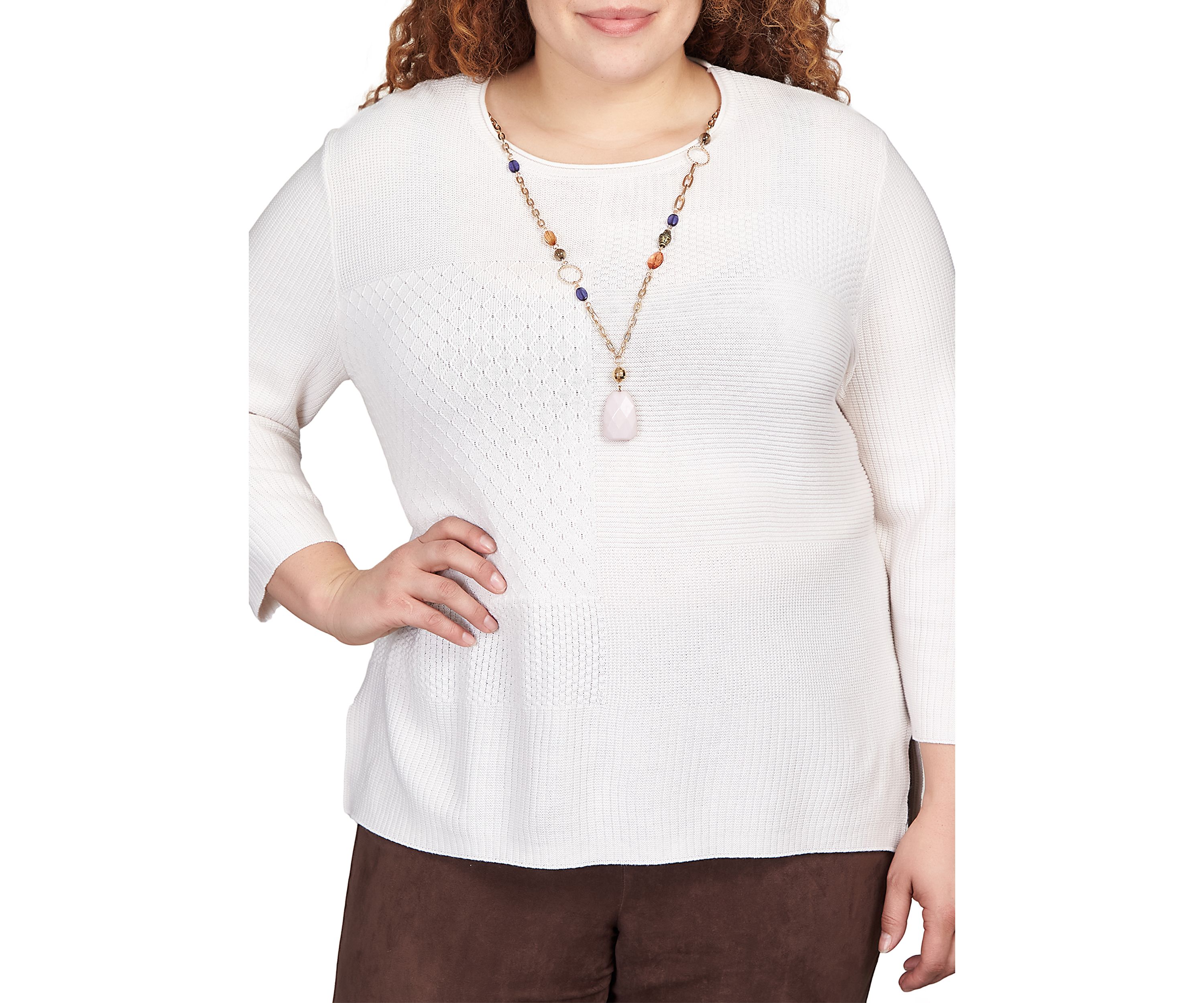 Plus Size Solid Texture Sweater with Detachable Necklace