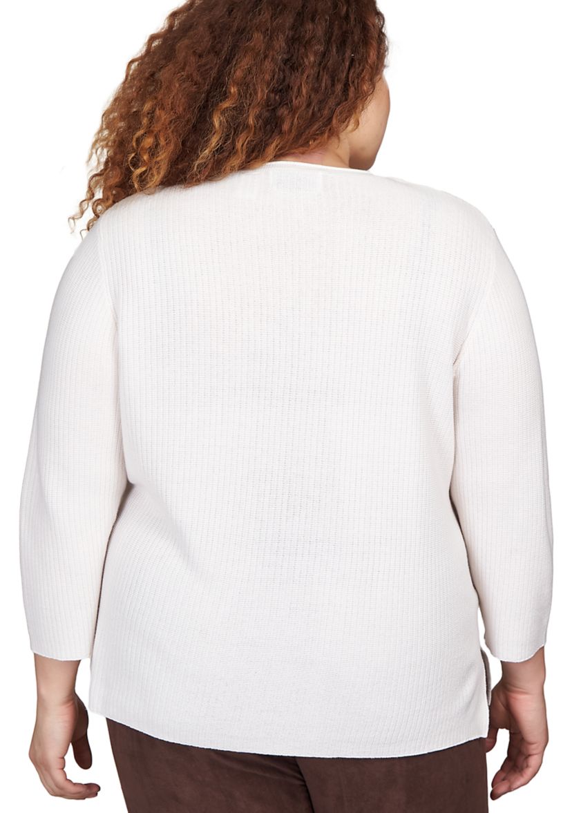 Plus Size Solid Texture Sweater with Detachable Necklace