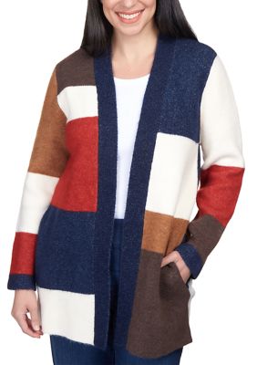 Petite Color Block Open Cardigan