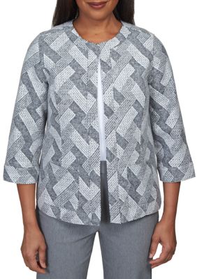 Women's Point of View Pewter Geometric Woven Jacket