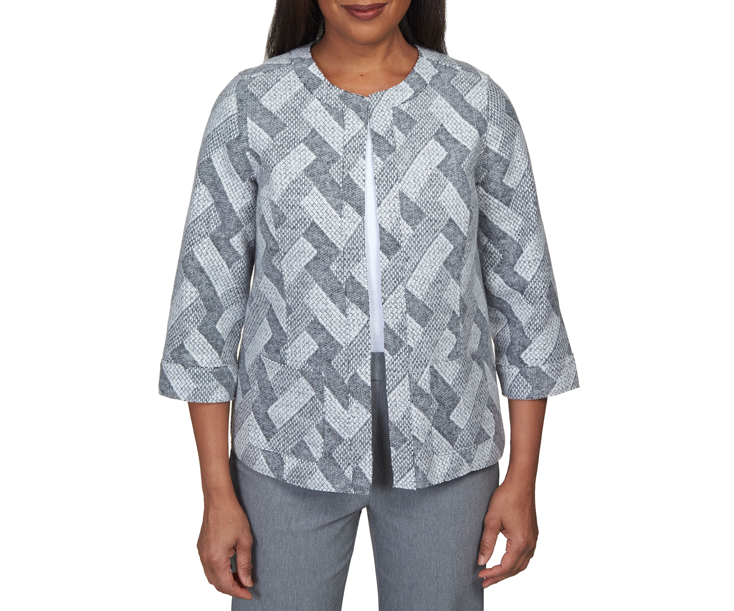 Womens Point of View Pewter Geometric Woven Jacket