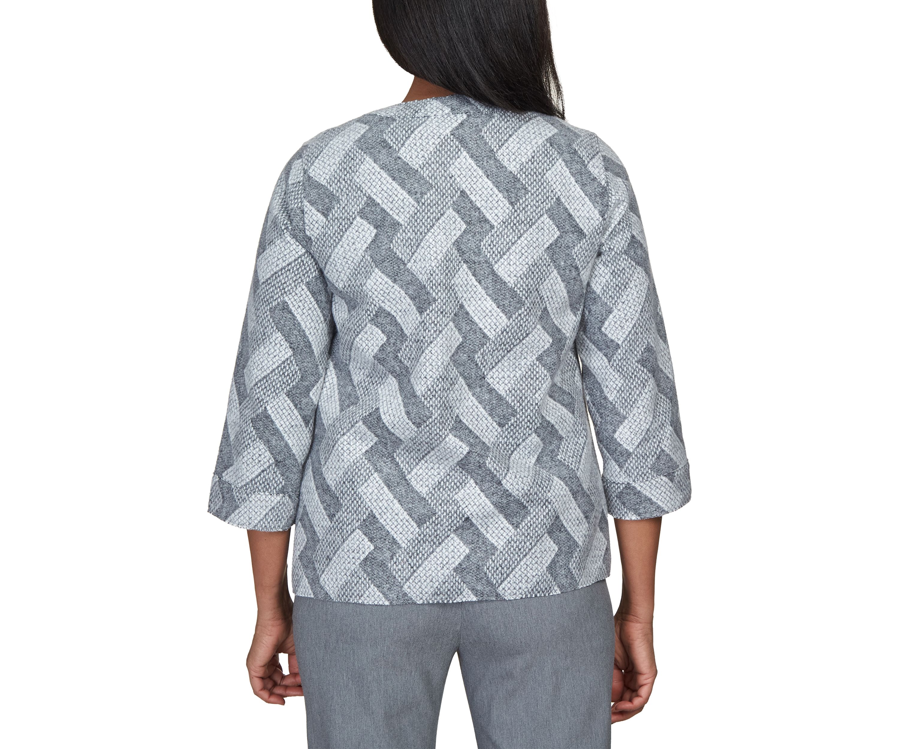 Womens Point of View Pewter Geometric Woven Jacket