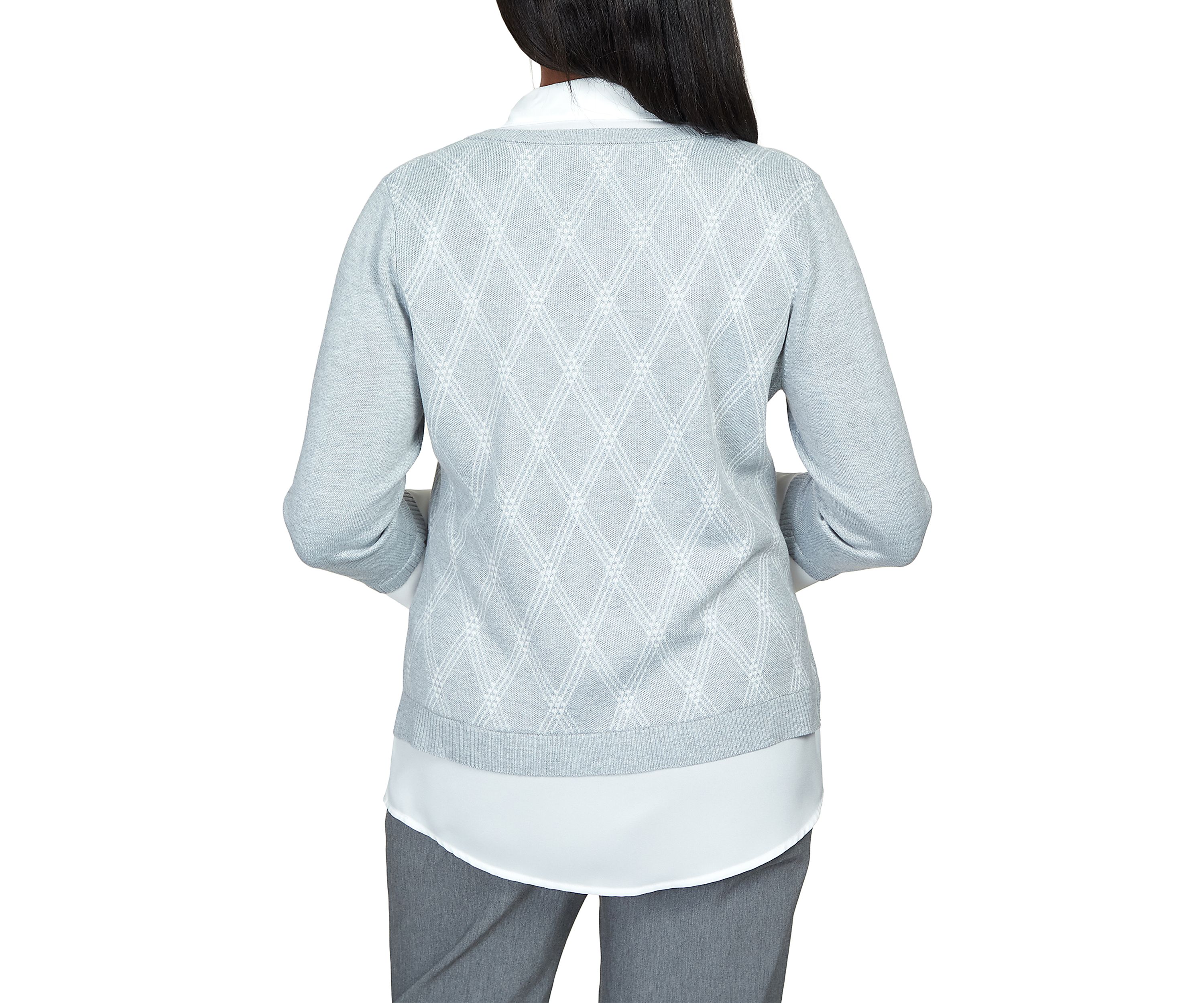 Womens Point of View Diamond Pullover Two in One Sweater