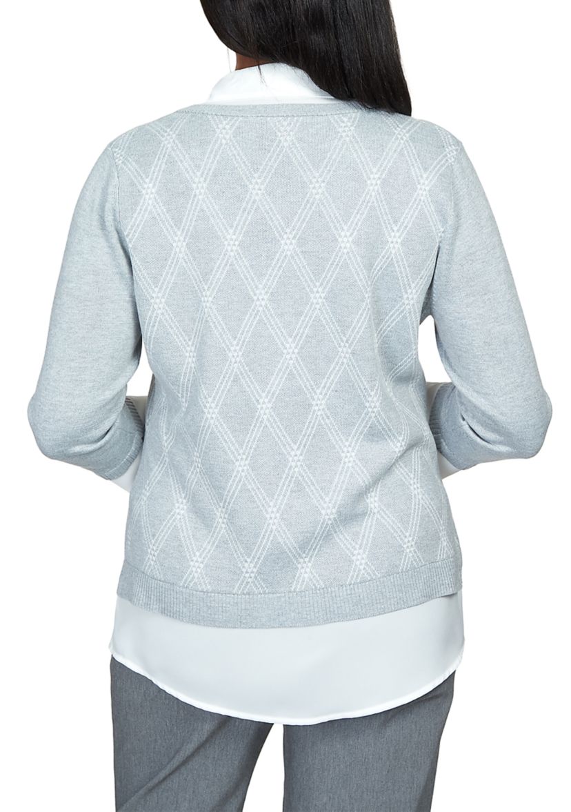 Womens Point of View Diamond Pullover Two in One Sweater
