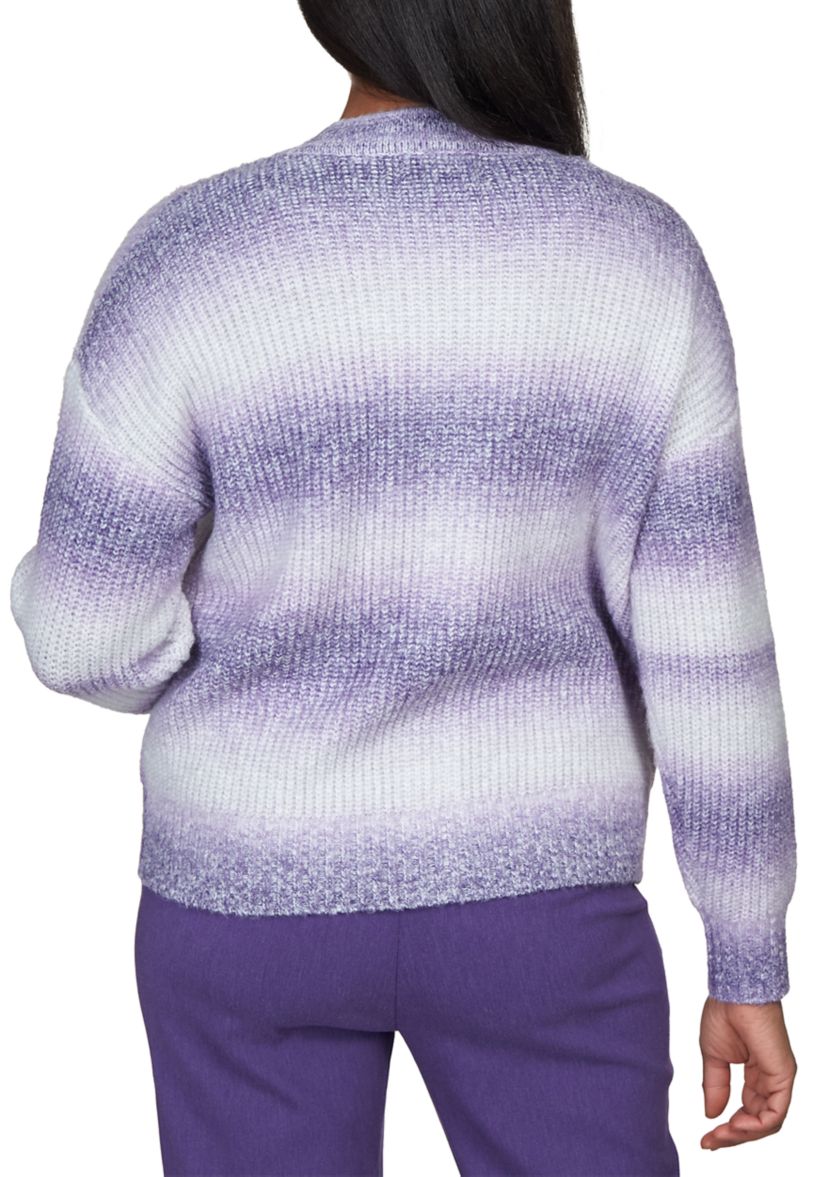 Womens Point of View Blurred Stripes Cardigan with Flower Buttons