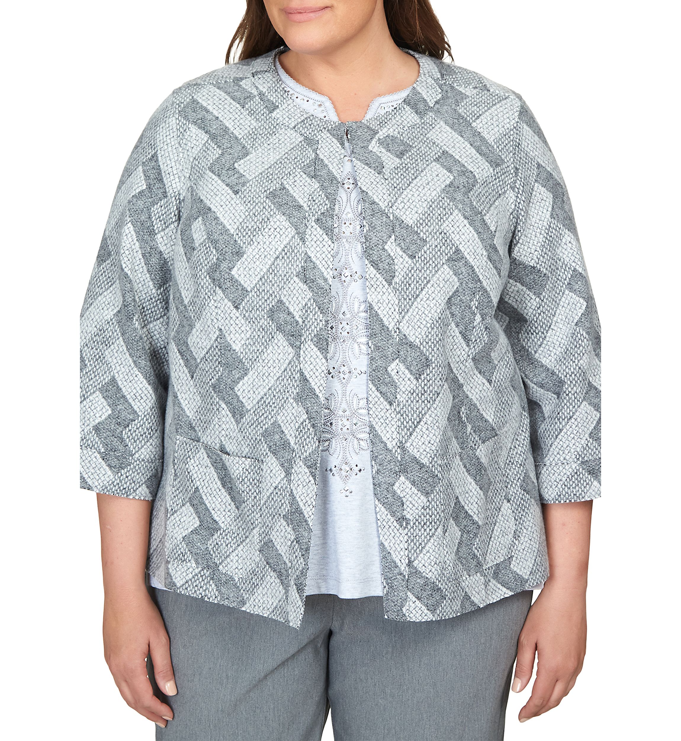 Plus Size Point of View Geometric Texture Jacket
