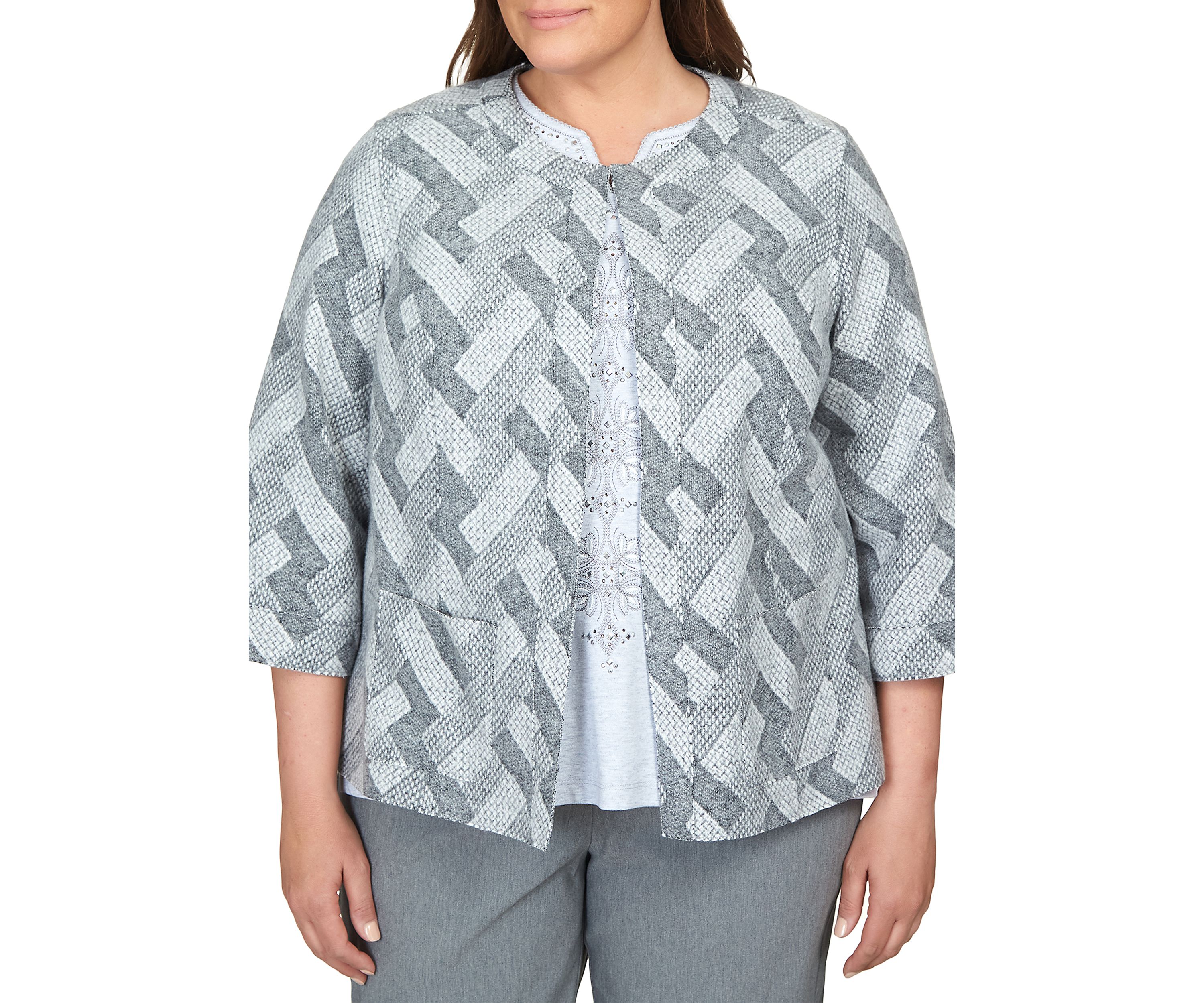Plus Size Point of View Geometric Texture Jacket
