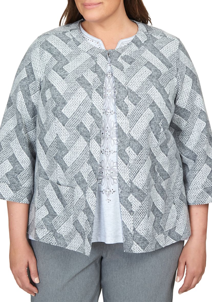 Plus Size Point of View Geometric Texture Jacket