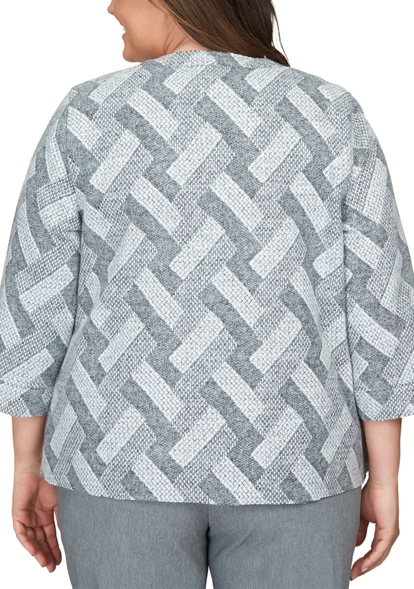 Plus Size Point of View Geometric Texture Jacket