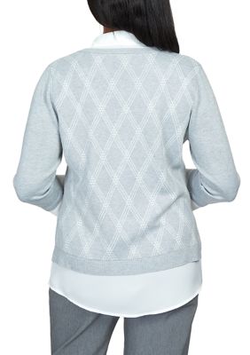 Petite Point of View Diamond Sweater with Built Collared Undershirt