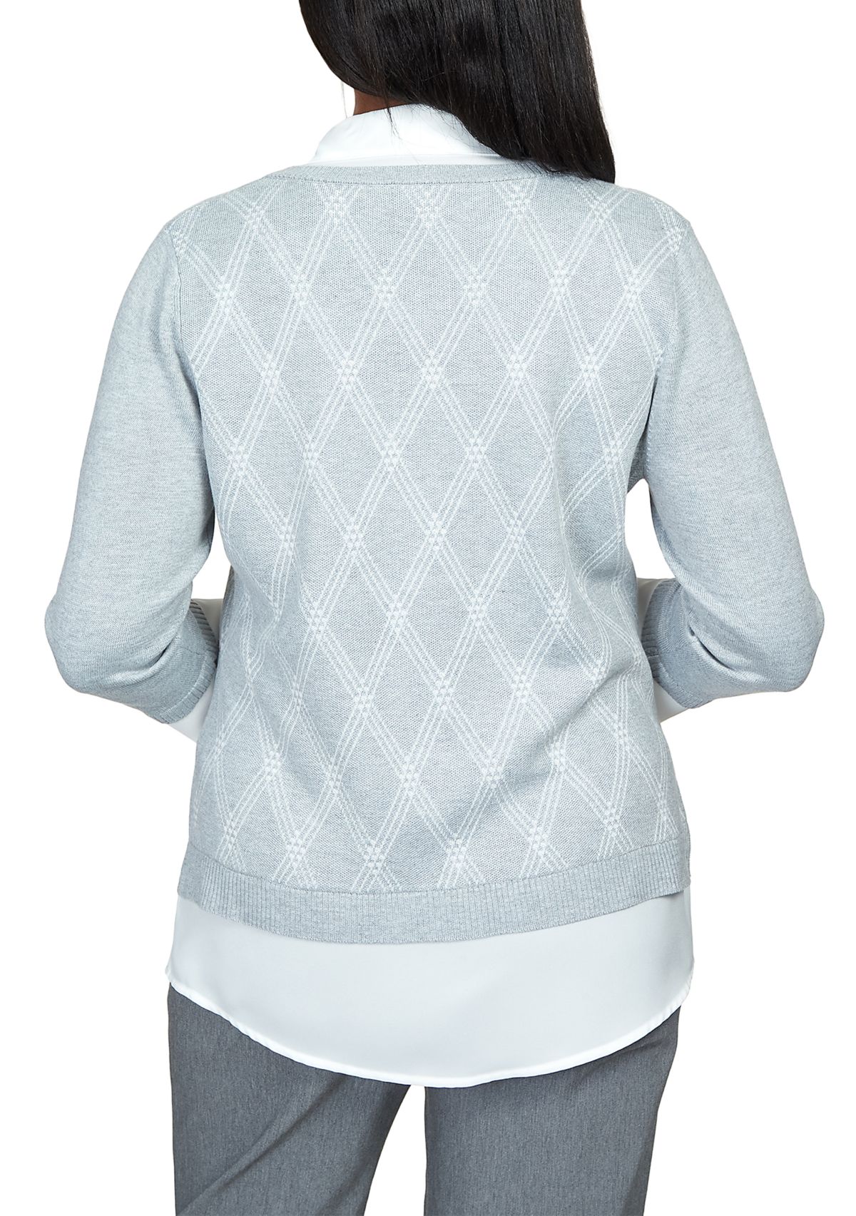 Petite Point of View Diamond Sweater with Built In Collared Undershirt 