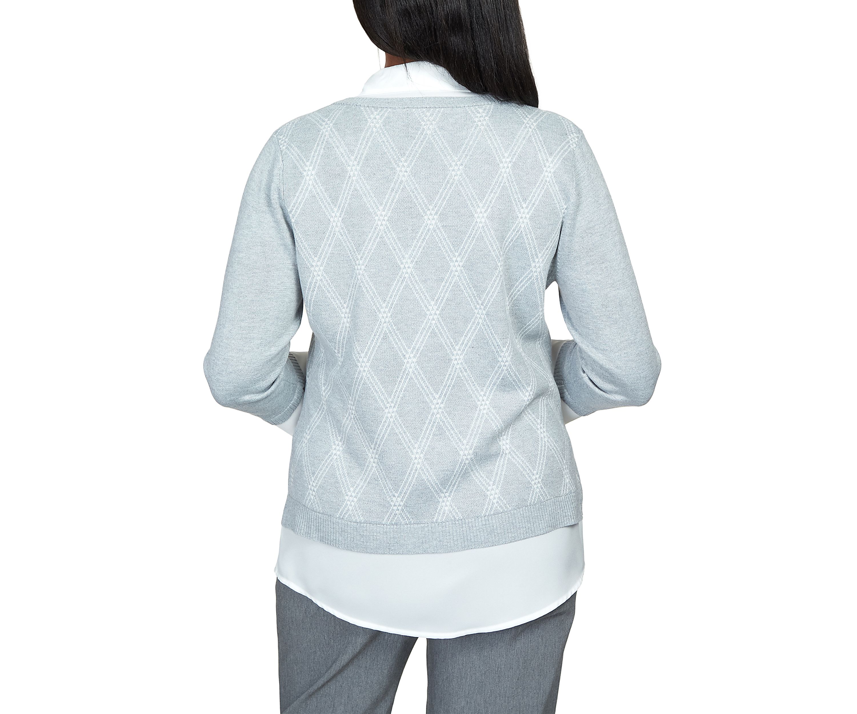 Petite Point of View Diamond Sweater with Built In Collared Undershirt 