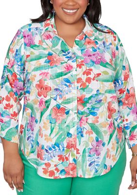 Alfred Dunner Women's Plus Size Resort Living Tropical Print Top, 3X