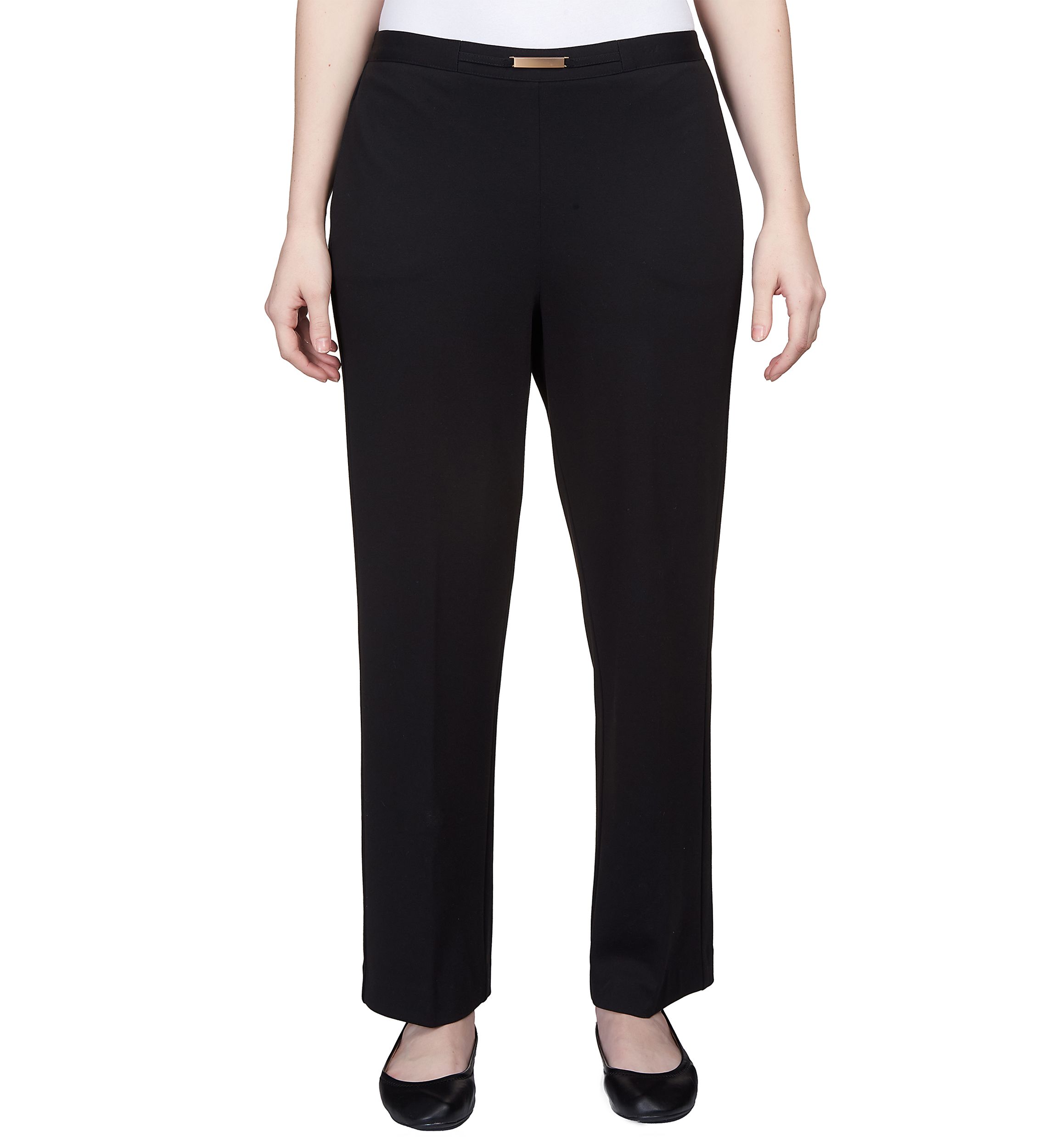 Womens Park Place Buckled Stretch Knit Short Length Ponte Pants