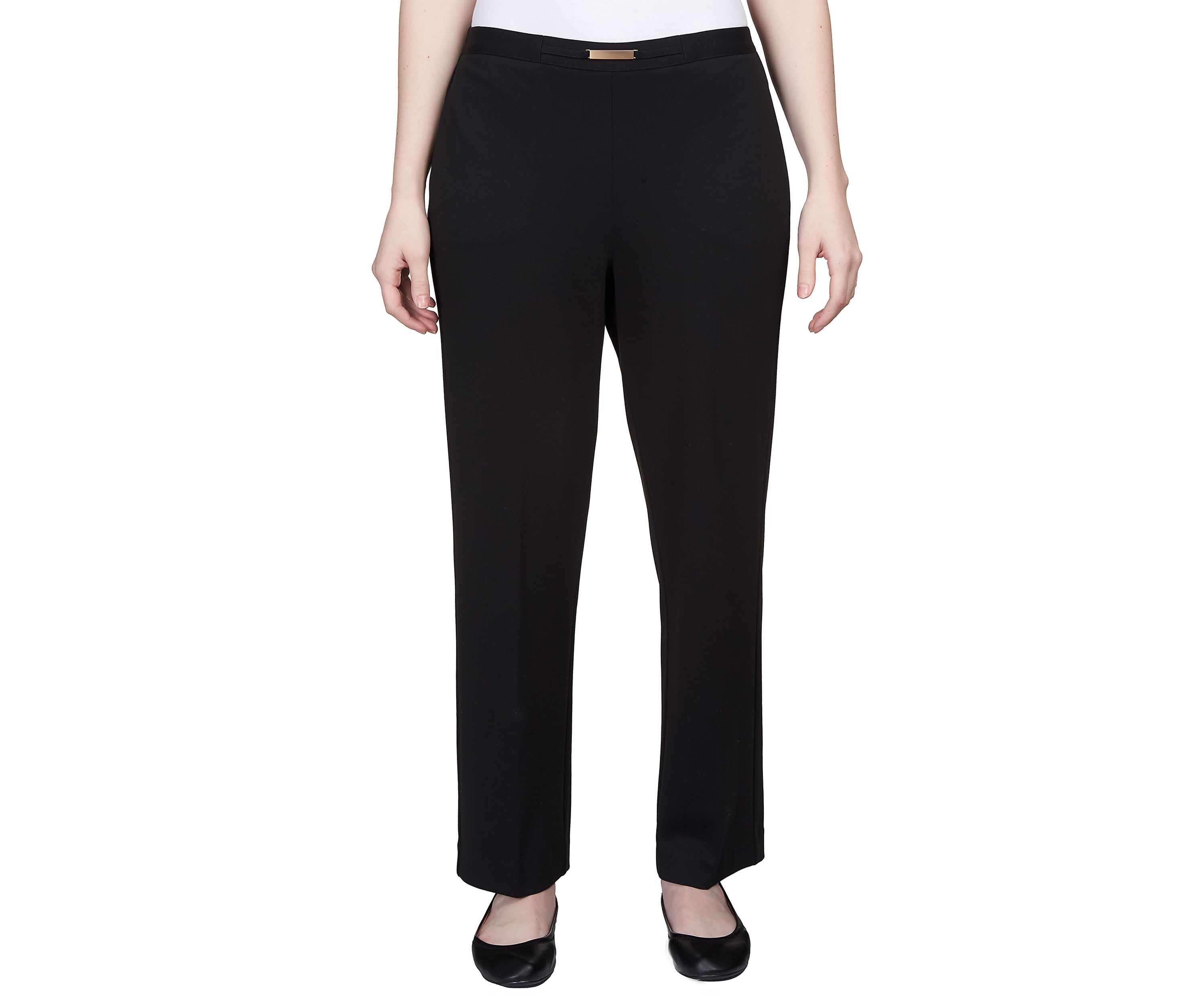 Womens Park Place Buckled Stretch Knit Short Length Ponte Pants