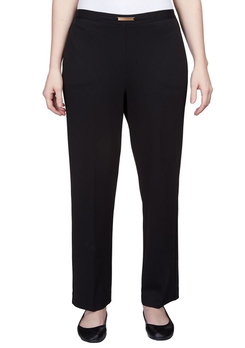 Womens Park Place Buckled Stretch Knit Average Length Ponte Pants