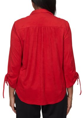 Women's Park Place Stretch Knit Suede Button Up Top