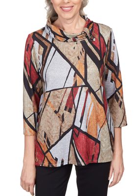 Women's Park Place Glass Shards Patchwork Cowl Neck Top